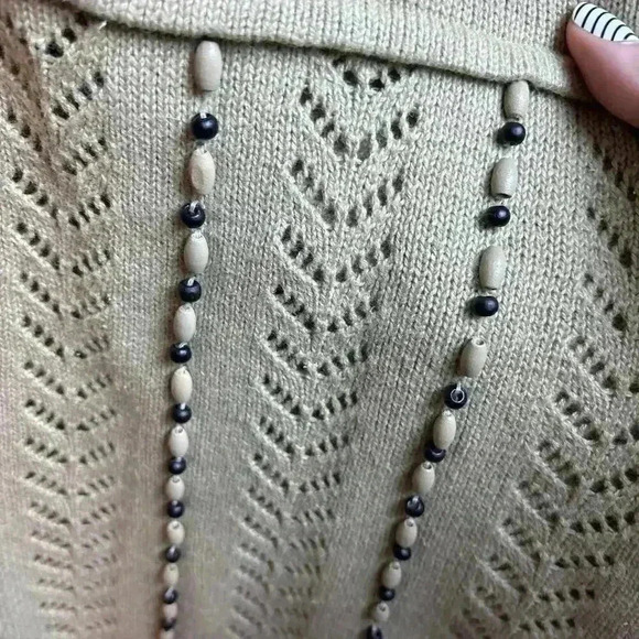 Storybook Knits Beaded Sweater Cardigan Black and Beige Size L - Picture 3 of 11